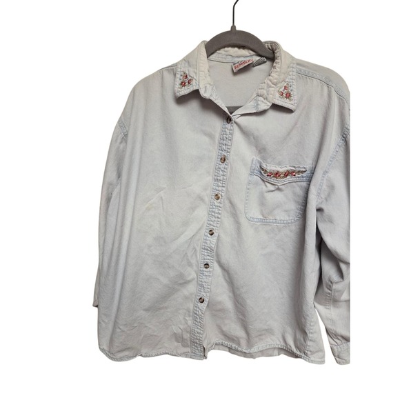 Rock & Republic Tops - Republic Embroidered‎ Denim Shirt Vintage Western Button Up Top Large